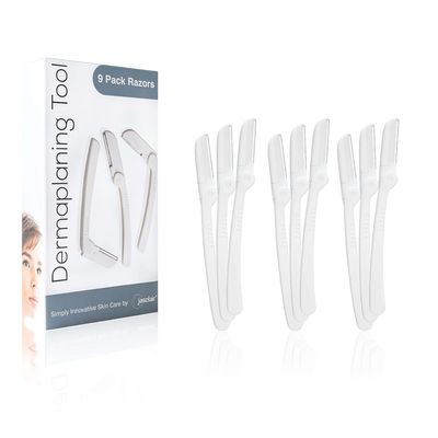 jasclair Dermaplaning Tool Practical Eyebrow, Face and Peach Fuzz Hair Removal Razors for Women, Helps Exfoliate and Smooth the Skin - Bonus Ebook Included for Simple Instructions -9 Count