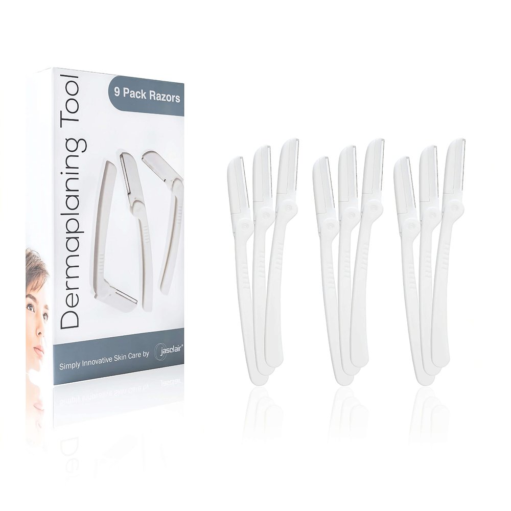 jasclair Dermaplaning Tool Practical Eyebrow, Face and Peach Fuzz Hair Removal Razors for Women, Helps Exfoliate and Smooth the Skin - Bonus Ebook Included for Simple Instructions -9 Count