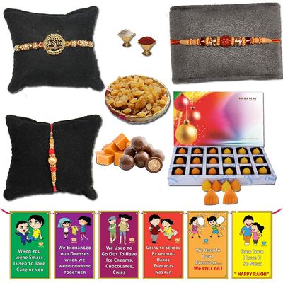 BOGATCHI Complete Rakhi Gift Set, Rakhi with Dry Fruits for Brother and Rakhi with Orange and Mango MODAK-240g + Free 3 Rakhi+ Free Roli chawal, Choco Butterscotch and Rakhi Story Card