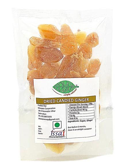 Maayaa's 100% Natural Dried Candied Sweet Ginger (80g)