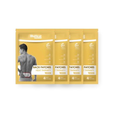 BluHeat Back Pain Relief Patches (Pack of 4 pcs Large) 4+ Hours of Heat Therapy, Safe and Natural Odour-Free Air-Activated, Long-Lasting Ultimate Substitution of hot Water Bags, ON The GO