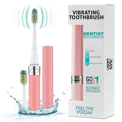 Voom Sonic Go 1 Series Travel Electric Toothbrush | Battery Operated Sonic Toothbrush for Adults & Kids, Pink