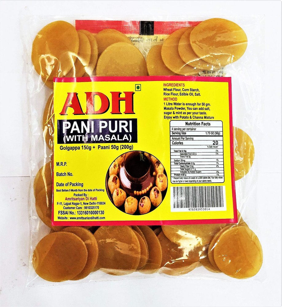 ,Adh Golgappa || Pani puri packet ready to eat - Fry or Bake in Microwave || instant pani puri pellets || Golgappe Packet Readymade || Pani Puri Papad || pani poori Panipuri packets -with (PANI Masala & Chutney Pouch ) Value Pack, 200g