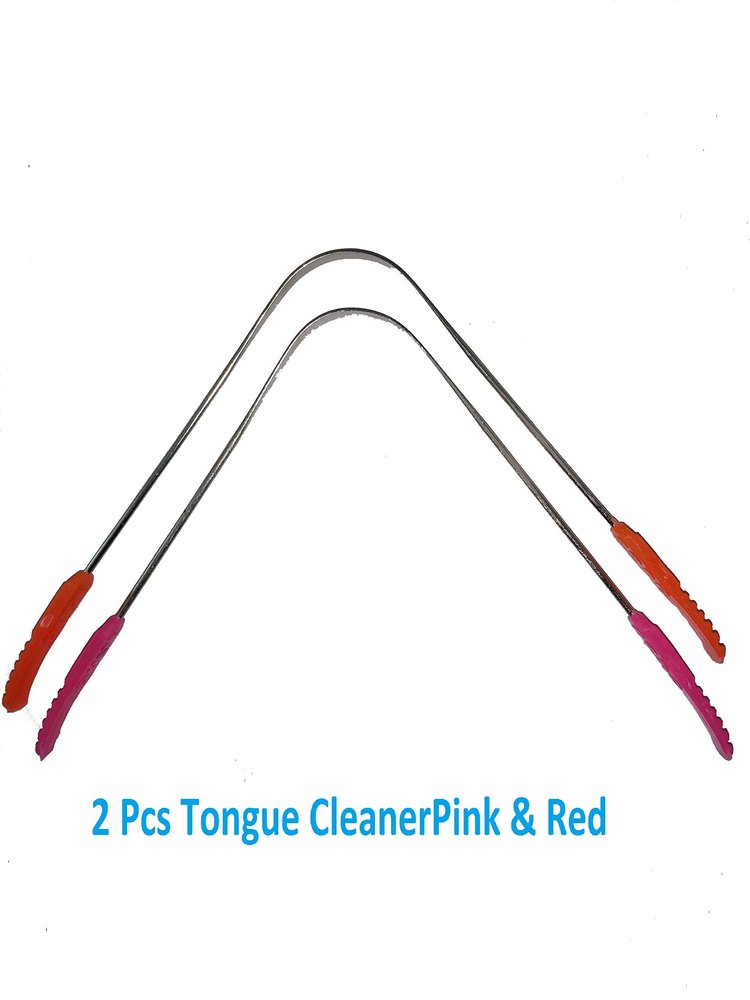 D-Sales Tongue Cleaner with Plastic Handle for Remove Bacteria & Bad Breath 2 Pcs Pink & Red