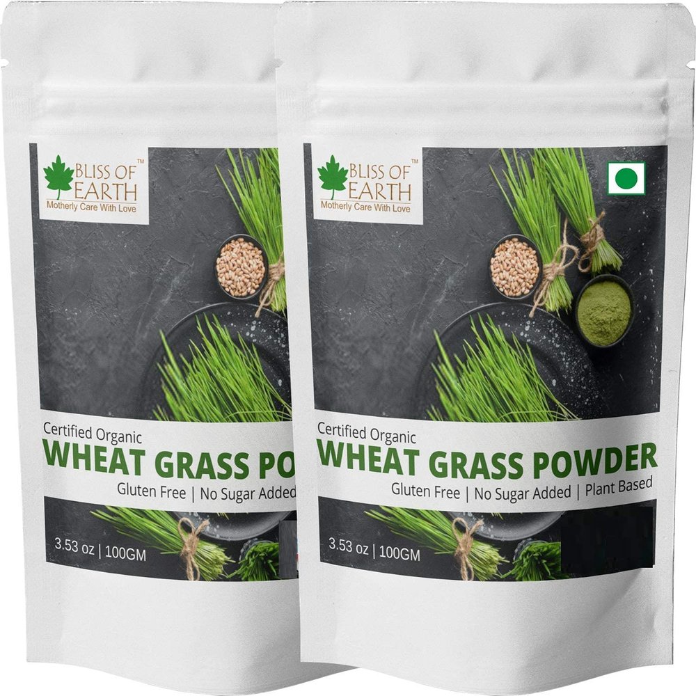 Bliss of Earth Certified Organic Wheatgrass Powder 33 Servings Super Food Dietary Supplement Rich in VIT A & B Non GMO Gluten Free 100GM Pack of 2