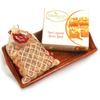 Ghasitaram Gifts Small Wooden Serving Tray with Besan Barfi, and Almonds|Gift Hamper|Diwali Gift Hamper|Food Hampers|Gourmet Hampers| view 1