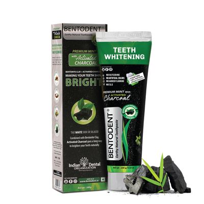 Bentodent Toothpaste - Natural Activated Charcoal Toothpaste for Teeth Whitening & Cavity Protection | No Fluoride & No SLS, Toothache, Bleeding Gums, Sensitivity, Cavities, Fresh Breath Fix (100 g)