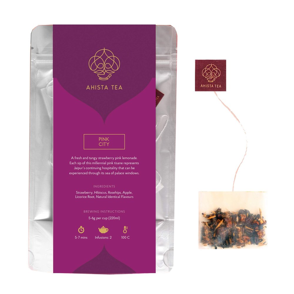 Ahista Tea | Strawberry Lemonade Tea | 15 Tea Bags | Pink City | Herbal Tea