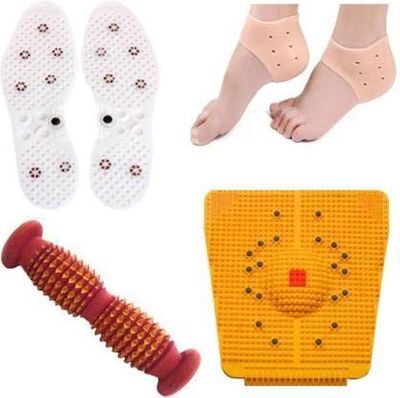 ACUPRO HEALTH CARE SYSTEM Bio-Magnetic Power Foot Mat (Magneto-Therapy) + Bio-Magnetic Shoe Sole (Free Size) + Silicone Gel Anti Crack Heel Pad Socks 1 Pair + Foot roller