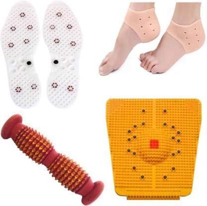 ACUPRO HEALTH CARE SYSTEM Bio-Magnetic Power Foot Mat (Magneto-Therapy) + Bio-Magnetic Shoe Sole (Free Size) + Silicone Gel Anti Crack Heel Pad Socks 1 Pair + Foot roller