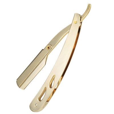 Stainless Steel Straight Edge Barber Shaving Razor Folding Straight Razor Gold Single Edge Replaceable Blades fit for All of Double Edge Razor Blades (Gold)