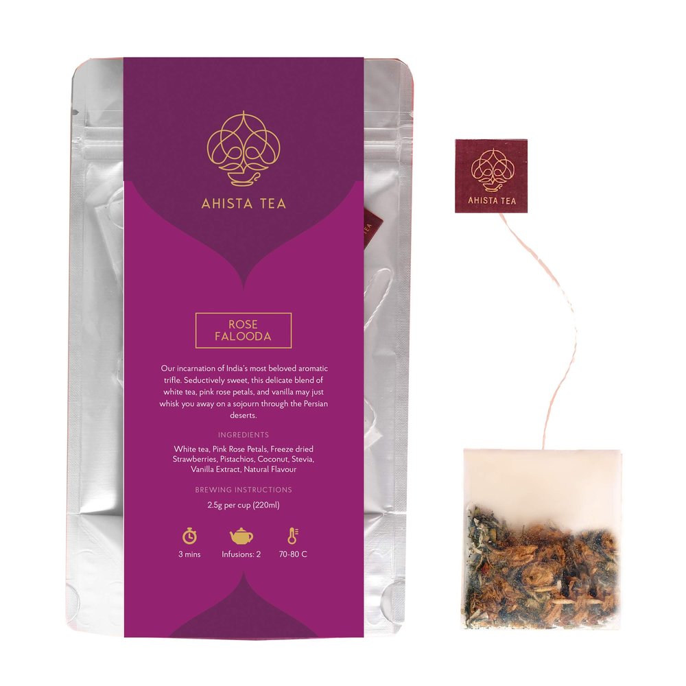 Ahista Tea | Rose Falooda Tea | 15 Tea Bags | Vanilla Rose White Tea | Dessert Tea