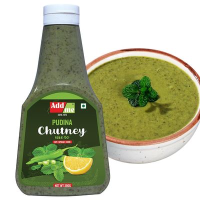 Add me Dhania Pudina Chutney Mint Sauce 390 Gm Classic Indian Pani Puri Bhelpuri Chatni Recipe ready to eat green chutney