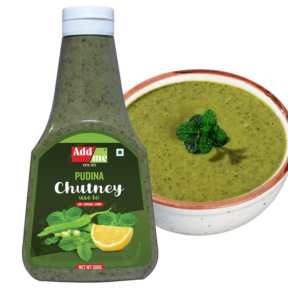 Add me Dhania Pudina Chutney Mint Sauce 390 Gm Classic Indian Pani Puri Bhelpuri Chatni Recipe ready to eat green chutney