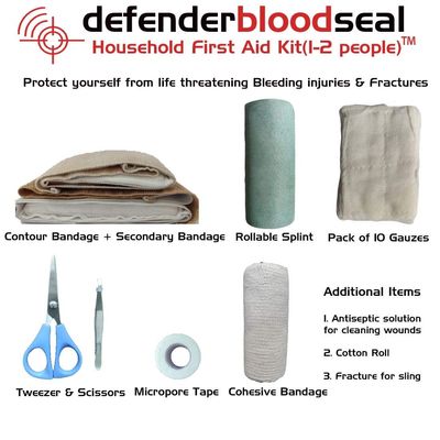 DefenderBloodSeal First Aid Kit For Home (1-2 People Households)