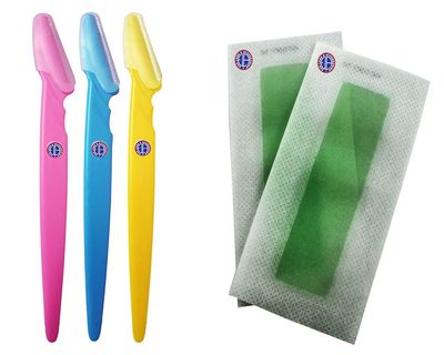 Ear Lobe & Accessories Eye Brow Razor Pack of 3Pcs + Face Wax Strips 2pcs