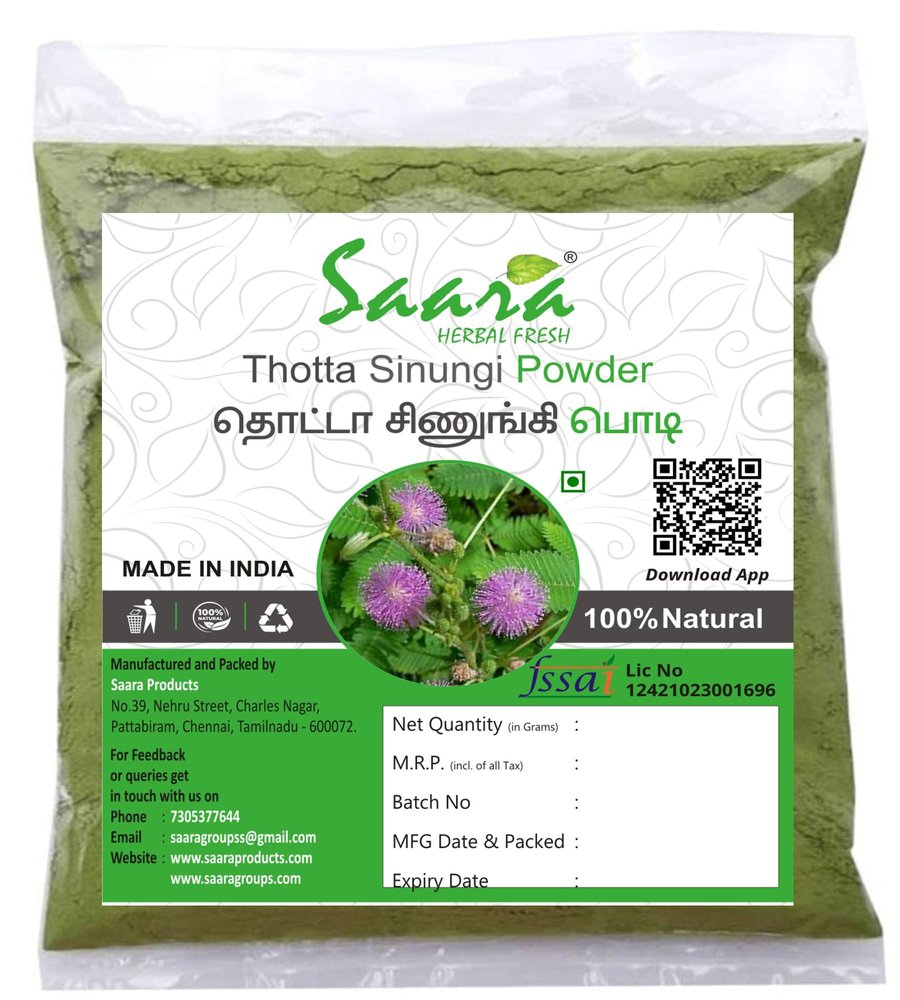 SAARA Herbal Fresh Thotta Sinungi Leaves Powder,100G, Mimosa Pudica Powder, Mudatha Damara, Lajalu, Muttidare Muni, Thottavadi, Ajalikalika, Sleepy Plant Powder,(Pack Of 1 X 100G), Vegetable Masala