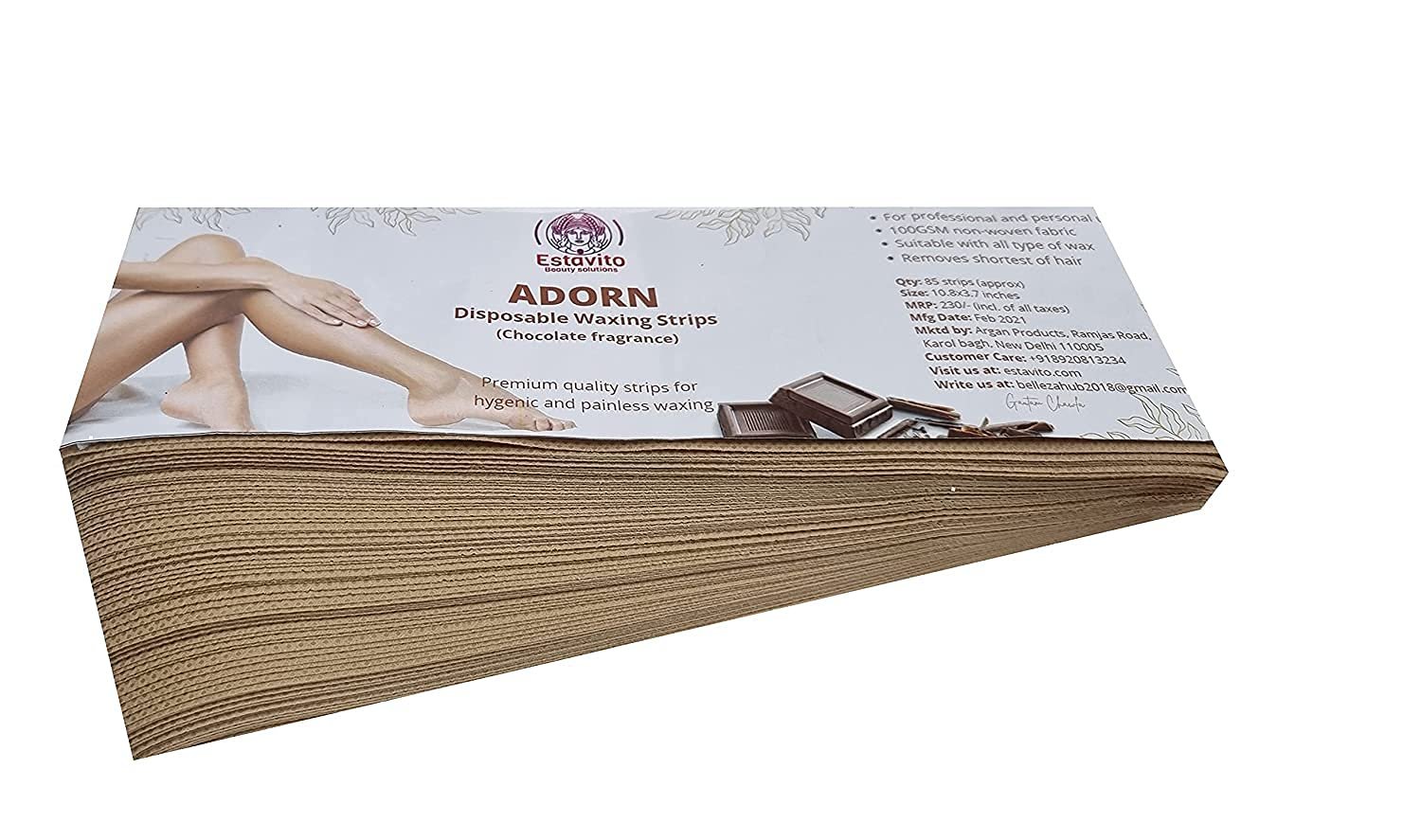 ESTAVITO ADORN WAX STRIPS HAIR REMOVER 85PCS | CHOCOLATE FRAGRANCED |100GSM PREMIUM | Non woven Fabric for Smooth Waxing Experience.
