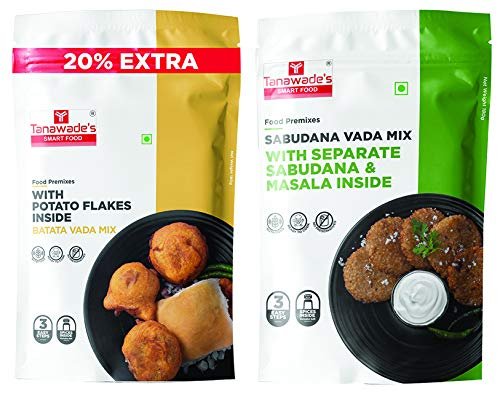 Tanawade's Smart Food Vada Combo, Instant Batata Vada, Sabudana Vada Mix, Ready to Cook, Home Food with Hand Picked Flavours, Pack of 2 (one of Each)