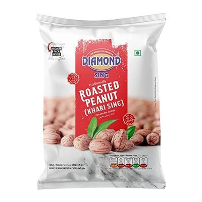 Diamond Sing - Roasted Peanut (Khari Sing) with Husk - 180 Gms | High Protein - Gluten Free Mungfali | Vacuum Packed Salted Singdana (Pack of 4) 180 Gms Each