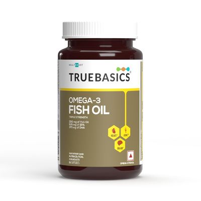 TrueBasics Triple Strength Omega 3 Fish Oil (60 Capsules) | Supports Healthy Heart, Eyes & Joints - For Women and Men