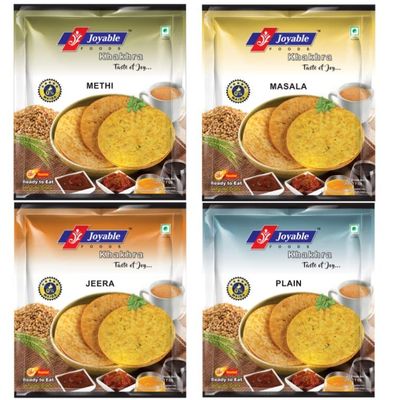 Joyable Khakhra (Methi,Masala,Jeera,Plain) | Ready To Eat - Roasted - Khakhra Snacks| Vacuum Packed - Pack of 4, 200 gms. each