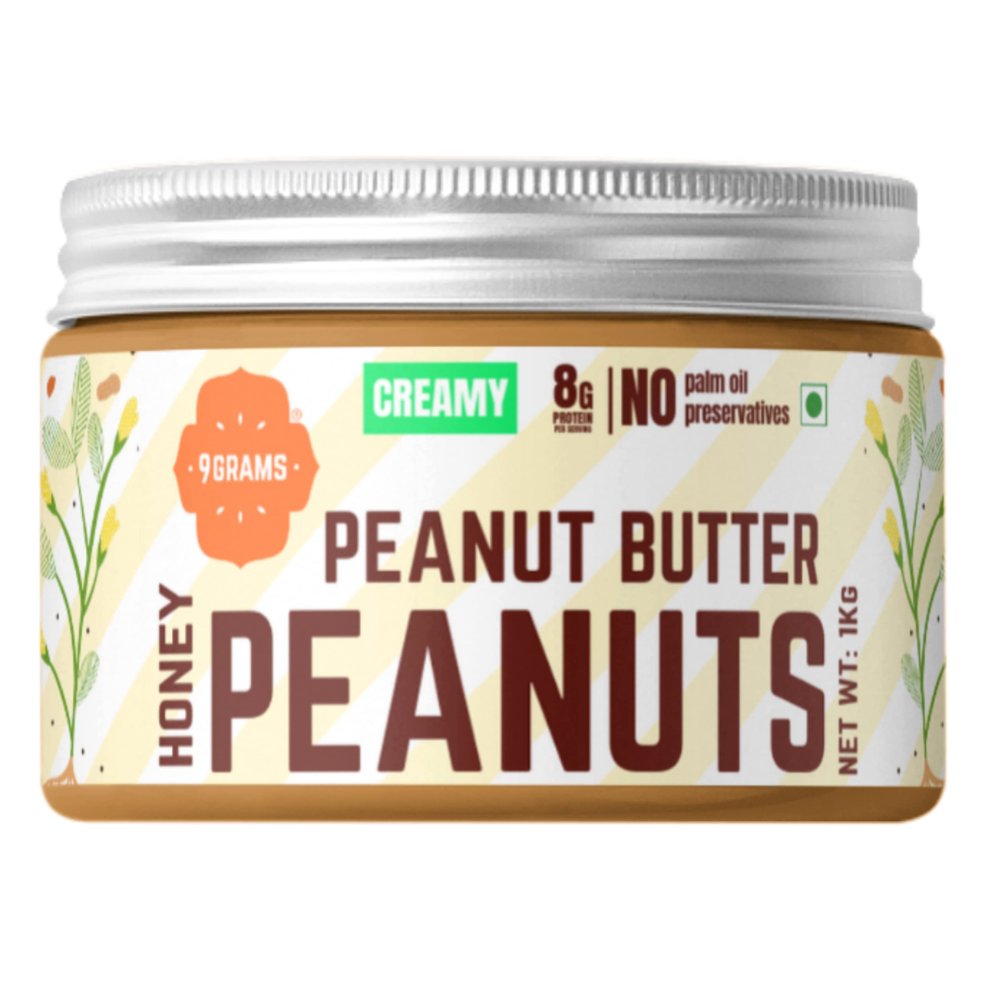 9GRAMS Honey Peanut Butter | High protein spread, No added sugar | 1Kg | Creamy | Gluten free & 100% natural
