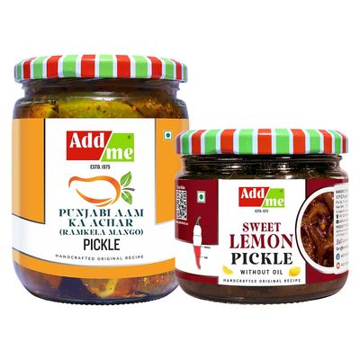Add Me Combo Punjabi aam ka achar Ramkela Mango Pickle 500gm, Meetha nimbu ka achar Lemon Pickle khatta meetha nimbu ka achhar 300gm