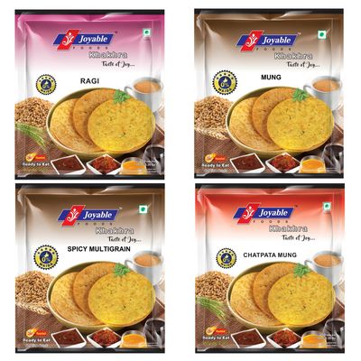 Joyable 4 Flavour Combo Of Ragi/Nachini, Mung, Spicy Multigrain, Chatpata Mung Khakhra | Healthy Traditional Gujarati Snacks | Ready To Use - Pack Of 4, 200 Gms Each