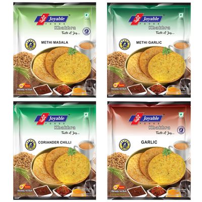 Joyable Khakhra (Methi Masala, Garlic Methi, Coriander Chilly, Garlic) | 4 Flavor Combo Of Gujarati Traditional Snacks | Ready To Eat - 800 Gms (4 Packets x 200 Gms Each)