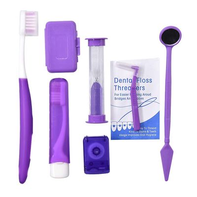 Angzhili Portable Orthodontic Toothbrush Kit for Orthodontic Patient Orthodontic Care Kit for Braces Interdental Brush Dental Wax Dental Floss Toothbrush Box Oral Care Kit Dental Travel Kit(Purple)