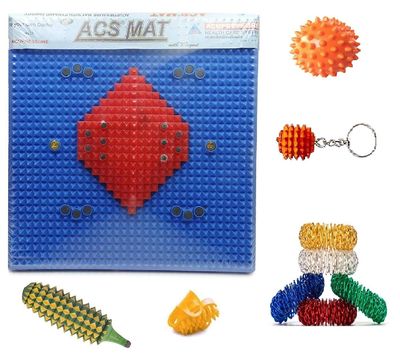 ACS MAT Acupressure Reflexology Magnetic Pyramidal Therapy Foot Mat Roller Tools Combo Kit for Stress and Pain Relief, Multicolor (As)