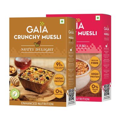 GAIA Muesli Combo Pack Nutty Delight 400 gm and Strawberry Crunchy 400 gm |High Fiber |Source of Protein |Zero Trans Fat |Light and wholesome breakfast choice| Healthy and Nutritious(Super Saver Pack)