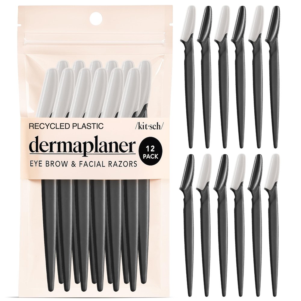 Kitsch Pro Dermaplaning Tool Set, Facial Hair Removal for Women, Eyebrow Razor and Face Razor for Women, 12 Pack