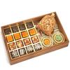 Ghasitaram Gifts Diwali Gifts - Big Wooden Printed 16 pcs Ghasitaram Special Bites Tray, T-Lite and Almonds Pouch|Gift Hamper|Diwali Gift Hamper|Food Hampers|Gourmet Hampers| view 1