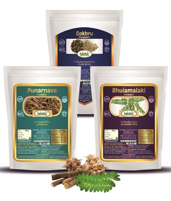 Biotic Natural Gokhru, Punarnava and Bhuiamlaki Powder for Kidney Health - 300g (100g each)