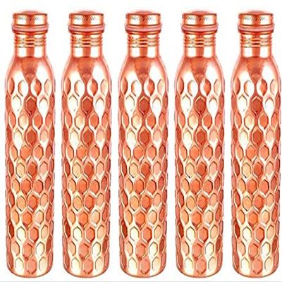 Aditya Shopping Pure Copper Luxury Daimond Bottle with Ayurvedic Benefits Yoga Bottle (Pack of 5)