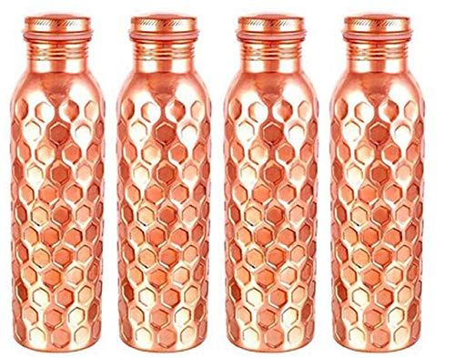 Aditya Shopping Pure Copper Luxury Daimond Bottle with Ayurvedic Benefits Yoga Bottle (Pack of 4)