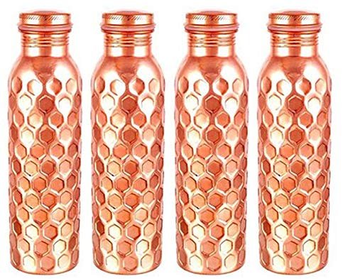 Aditya Shopping Pure Copper Luxury Daimond Bottle with Ayurvedic Benefits Yoga Bottle (Pack of 4)