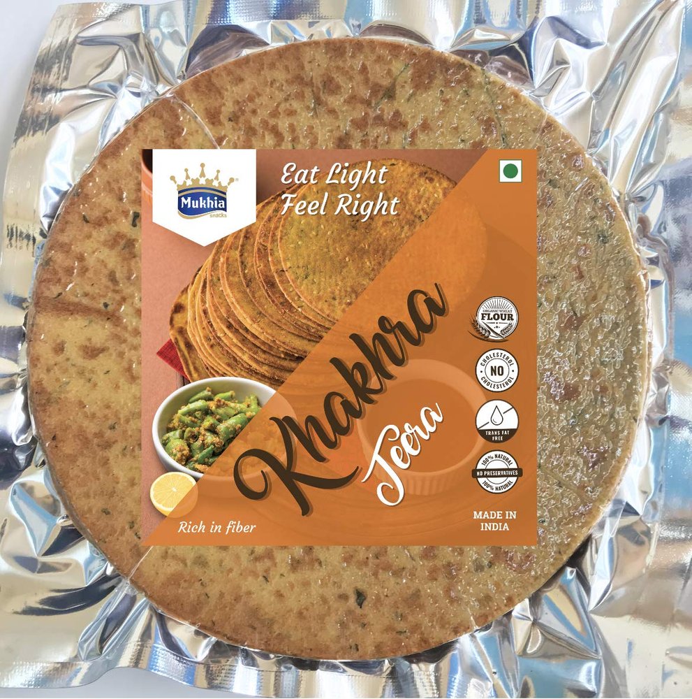 Mukhia Tasty Khakra Flavour Khakhra Healthy Snacks Crunchy - 200 GMS Each (Jeera, Pack of 2) with Container