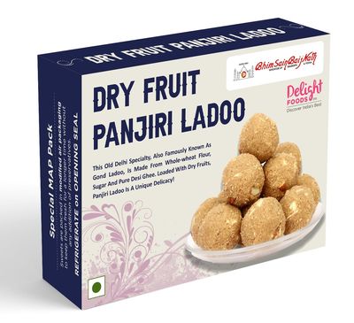 Delight Foods Meetha Riwaaz Dry Fruit Panjiri Ladoo (Atta Gond Laddu) 400g | Rakhi Greeting Card | 2 Rakhis | Authentic & Fresh | Indian Sweets (Mithai) | Festive Gift Pack (Rakshabandhan)