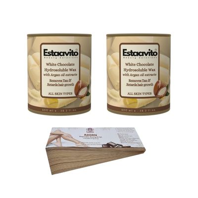 ESTAVITO White Chocolate Wax 800ml For Hair & Tan Removal |PACK OF 2 | GET FREE 85 Pcs of ADORN WAX STRIPS | (For Arms, Legs and Full body)
