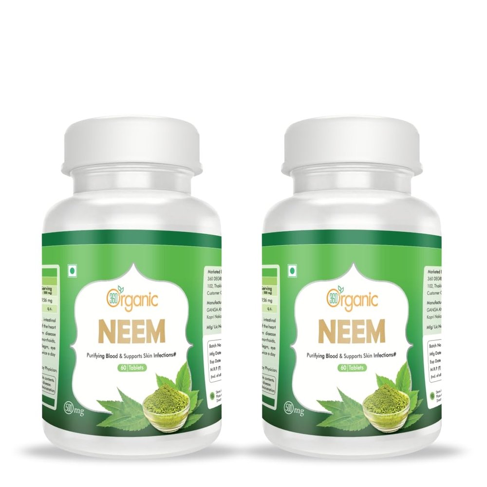 360 DEGREEORGANIC Neem Tablets Anti Acne Tablets Blood Purifier 500mg Combo Pack of 2