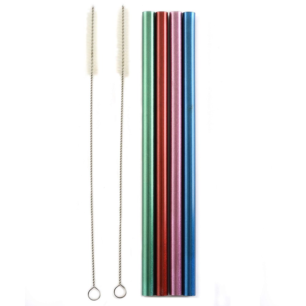 Norpro Stainless Steel Metallic Smoothie Drinking Straws with 2 Cleaning Brushes,