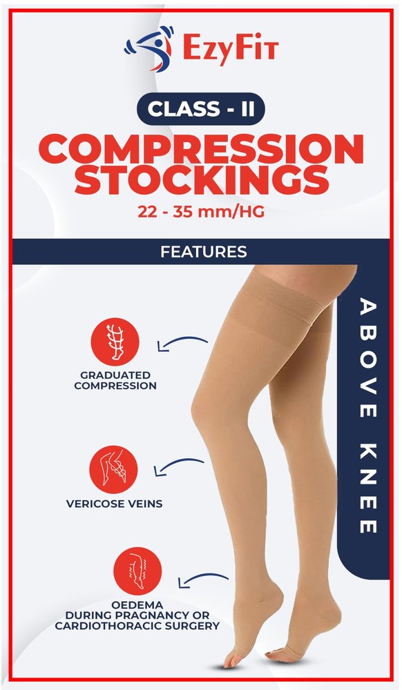 Ezyfit Imported Class II Graduated Medical Compression Stockings| Above Knee (Thigh Length) for Varicose Veins | Imported Compression Stockings | Varicose Veins Stockings For Men and Women | 22-35mm/Hg - 2X-Large