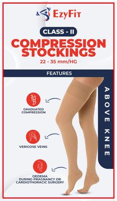Ezyfit Imported Class II Graduated Medical Compression Stockings| Above Knee (Thigh Length) for Varicose Veins | Imported Compression Stockings | Varicose Veins Stockings For Men and Women | 22-35mm/Hg - Extra Large
