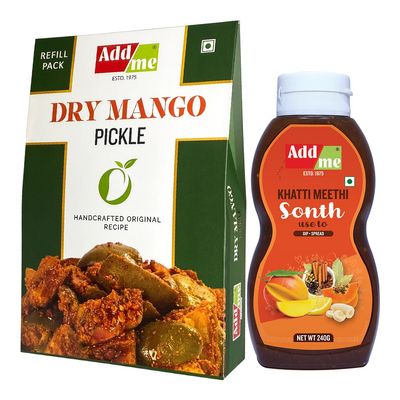 Add Me Dry Mango Pickle 1kg Less Oil aam ka achar + 240g Sweet khatti meethi sonth bhelpuri pani Puri Chutney