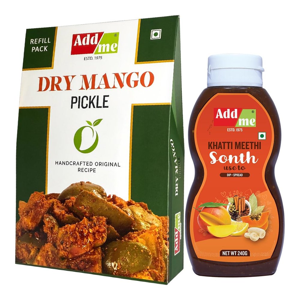 Add Me Dry Mango Pickle 1kg Less Oil aam ka achar + 240g Sweet khatti meethi sonth bhelpuri pani Puri Chutney
