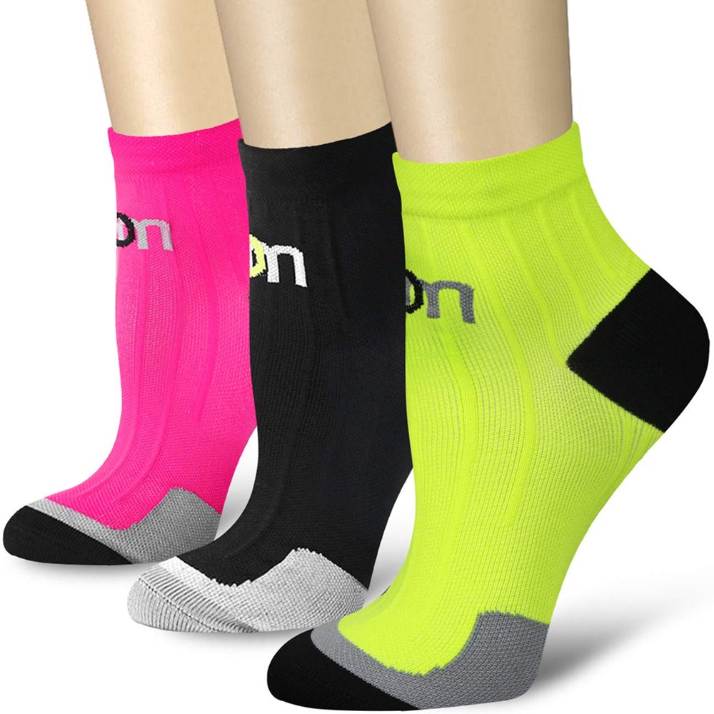 CHARMKING Compression Socks for Women & Men Circulation 15-20 mmHg is Best for Athletic Running Cycling Nurse Daily Wear, 03 Green/Pink, Large-X-Large