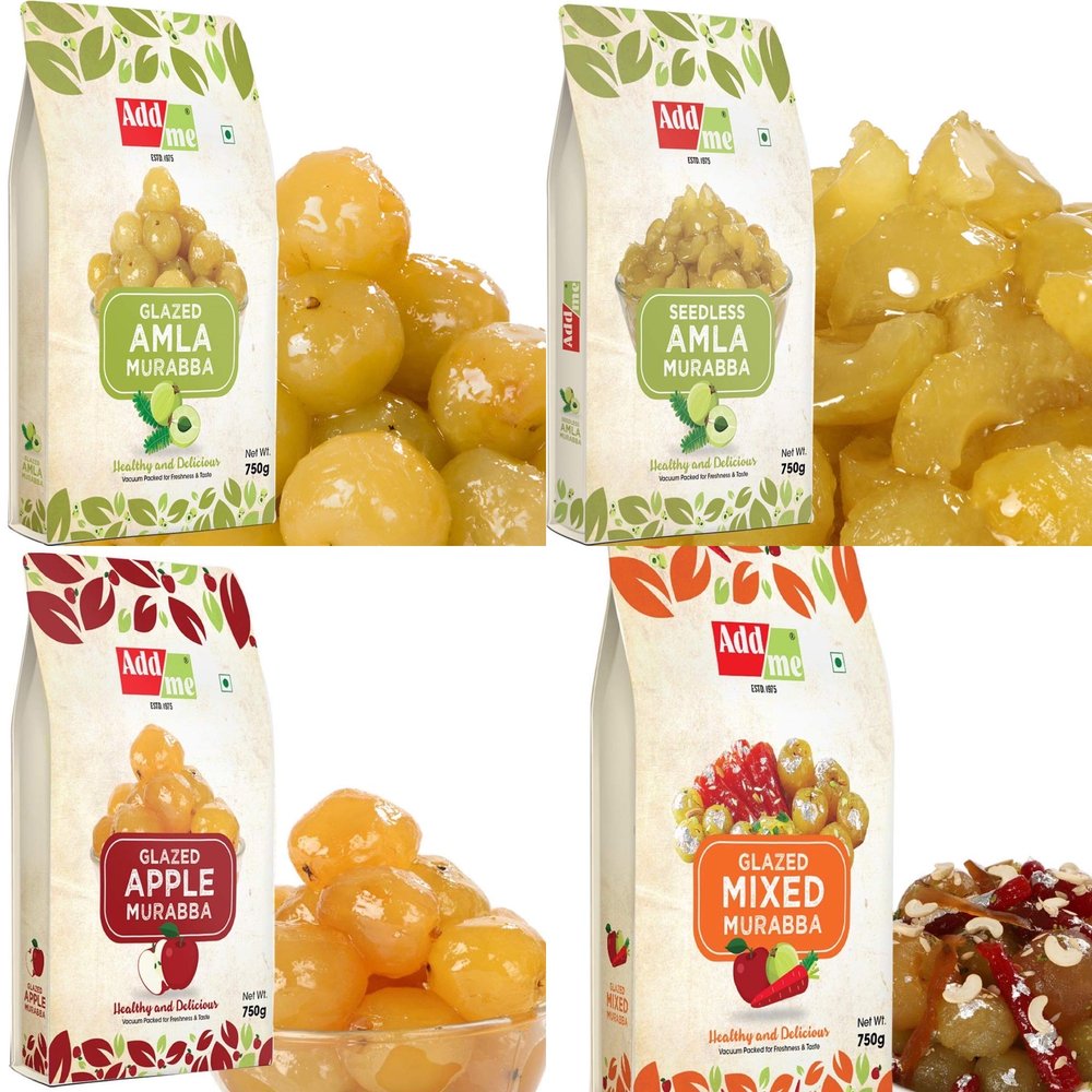 Add me 4 in 1 Dry Murabba Pack- Sweet Amla Murabba 750gm, Seedless Amla Muraba 750 Gm, Mixed Murraba 750g, Seedless Apple Murba Preserve 750 Gm (Total 3kg) Immunity booster Packs